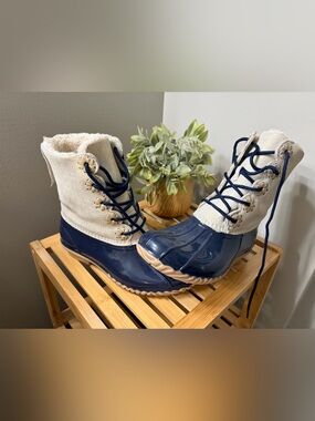 Women's Navy and Cream Jack Rogers Duck Boots